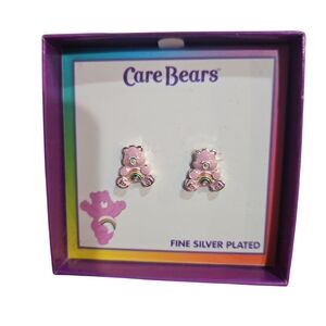 Care Bears Woman  Pink Wish 3D Bear Stud Earrings Fine Silver Plated